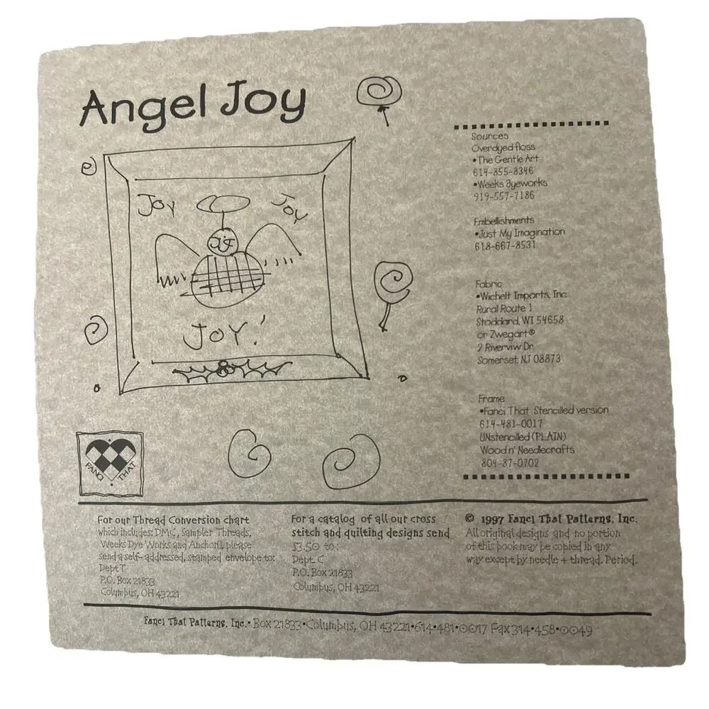 HTF Fanci That Frolics Primitive Cross Stitch Angel Joy Pattern 1997
